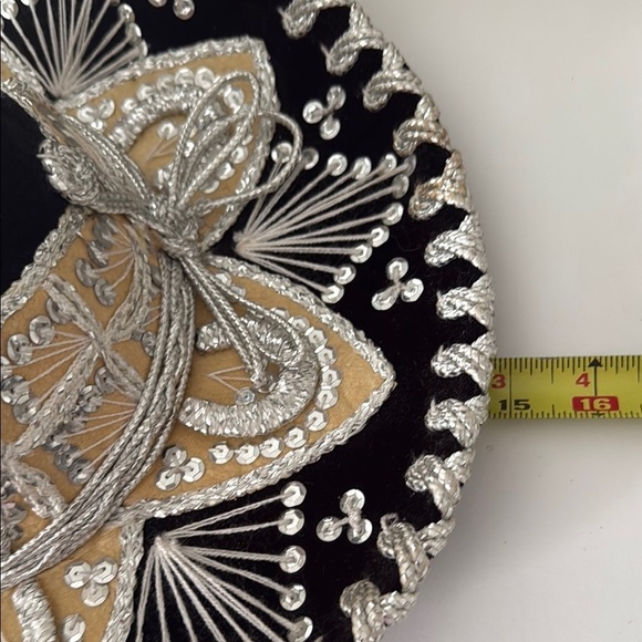 Black and Silver Decorative Hat Wall Decor with Intricate Embroidery - Picture 5 of 7